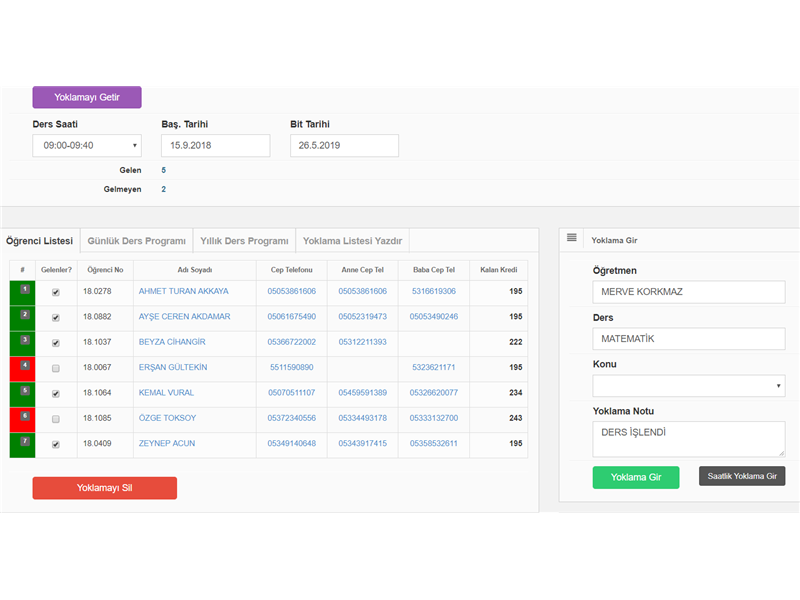 Mavzer Yazılım Proje - Öğretmen Yoklama Takip Sistemi